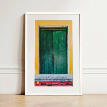 Chilli Ginger Coriander - Hoi an Photography Art Print / Canvas Framed Photograph Weathered Green Wooden Door Set Vibrant Door, Vietnam’s