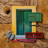 Chilli Ginger Coriander - Hoi an Photography Art Print / Canvas Vibrant Green Wooden Door Shutter Rustic Metal Latch Weathered Door,