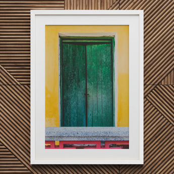 Chilli Ginger Coriander - Hoi an Photography Art Print / Canvas White-framed Art Print Vibrant Green Wooden Door Set Weathered Door,