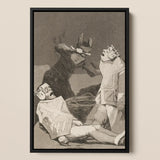 The Chinchillas - Francisco De Goya Art Print / Canvas Black-framed Artwork Dramatic Scene Monochrome Tones, Ignorance Gnaws, Blind