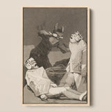 The Chinchillas - Francisco De Goya Art Print / Canvas Framed Black-and-white Illustration Dramatic Scene Three Figures Enclosed, Ignorance