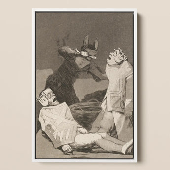 The Chinchillas - Francisco De Goya Art Print / Canvas Framed Black-and-white Illustration Dramatic Scene Three Figures Foreground,