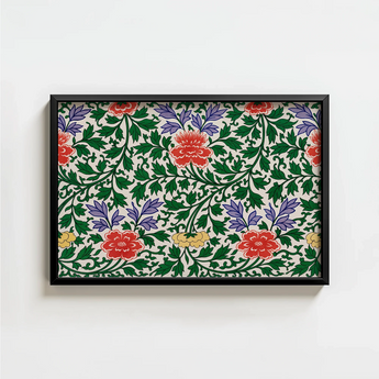Framed Artwork Vibrant Floral Pattern Red Purple Blossoms Owen Jones, Chinese Botanical Illustration, Lush Tapestry