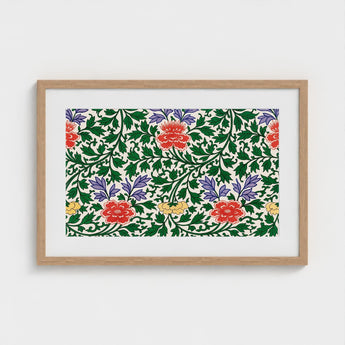 Chinese Botanical Illustration - Owen Jones Art Print / Canvas Framed Artwork Vibrant Floral Pattern Red Purple Yellow, Lush Tapestry Prints