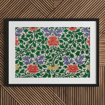 Chinese Botanical Illustration - Owen Jones Art Print / Canvas Framed Artwork Vibrant Floral Pattern Red Purple Yellow, Lush Tapestry Prints