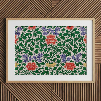 Chinese Botanical Illustration - Owen Jones Art Print / Canvas Framed Artwork Vibrant Floral Pattern Red Purple Yellow, Lush Tapestry Prints