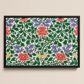 Chinese Botanical Illustration - Owen Jones Art Print / Canvas Framed Artwork Vibrant Floral Pattern Red Purple Yellow, Lush Tapestry Prints
