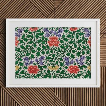 Chinese Botanical Illustration - Owen Jones Art Print / Canvas Framed Artwork Vibrant Floral Pattern Red Purple Yellow, Lush Tapestry Prints