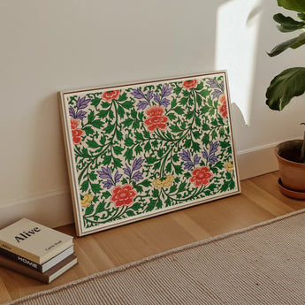 Chinese Botanical Illustration - Owen Jones Art Print / Canvas Framed Floral Artwork Red Peonies Purple Blooms Green Owen Jones, Chinese