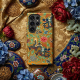Chinese and Japanese Pattern - Auguste Racinet Phone Case Golden Phone Case Adorned Intricate Blue Dragons Floral Auguste Racinet, Japanese