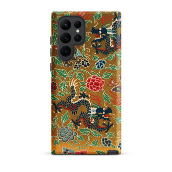 Chinese and Japanese Pattern - Auguste Racinet Phone Case Samsung Galaxy S22 Ultra / Matte Golden Phone Case Intricate Black Dragons Red
