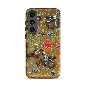 Chinese and Japanese Pattern - Auguste Racinet Phone Case Samsung Galaxy S24 Plus / Matte Gold-colored Phone Case Intricate Black Dragons