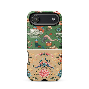 Chinoiserie Double Act - Auguste Racinet Phone Case Iphone 17 Air / Matte Green Floral Phone Case Beige Panel Intricate Designs Auguste