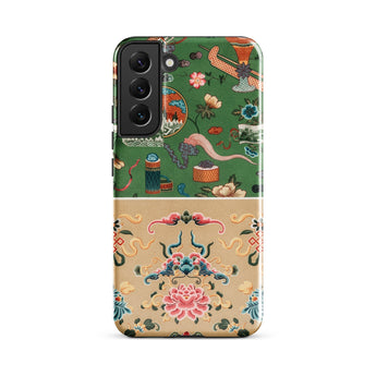 Chinoiserie Double Act - Auguste Racinet Phone Case Samsung Galaxy S22 Plus / Matte Vibrant Green Beige Phone Case Adorned Intricate