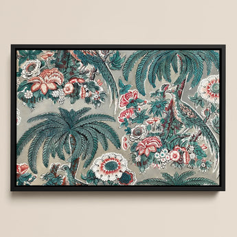Chintz - George Loughridge Jungle Art Print / Canvas Framed Artwork Vibrant Tropical Design Teal Palm Fronds Loughridge’s, Watercolor,