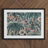 Chintz - George Loughridge Jungle Art Print / Canvas Framed Artwork Vibrant Tropical Design Teal Palm Fronds Loughridge’s, Watercolor,
