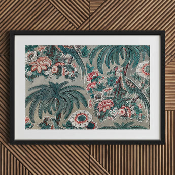 Chintz - George Loughridge Jungle Art Print / Canvas Framed Artwork Vibrant Tropical Design Teal Palm Fronds Loughridge’s, Watercolor,