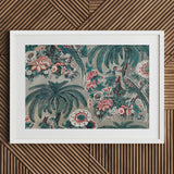 Chintz - George Loughridge Jungle Art Print / Canvas Framed Artwork Vibrant Tropical Design Teal Palm Fronds Loughridge’s, Watercolor,