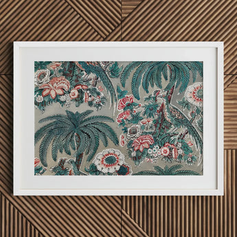 Chintz - George Loughridge Jungle Art Print / Canvas Framed Artwork Vibrant Tropical Design Teal Palm Fronds Loughridge’s, Watercolor,