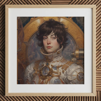 Chloe - Impresión artística / Lienzo de astronauta lesbiana francesa, 12x12’’ / 31x31cm / Marco natural / Cartón paspartú, Pósters, impresiones y arte visual, Toby