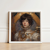 Framed Portrait Young Person Ornate Steampunk-inspired Silver Gold French Lesbian Astronaut, Aesthetic, Gayest