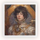 Chloe - French Lesbian Astronaut Art Print / Canvas Steampunk-inspired Portrait Figure Ornate Metallic Gold Silver, Aesthetic, Gayest Prints