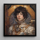 Chloe - French Lesbian Astronaut Art Print / Canvas Steampunk-inspired Portrait Painting Sleek Black Frame Individual Dark, Aesthetic,