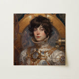 Chloe - French Lesbian Astronaut Art Print / Canvas Steampunk-inspired Portrait Painting Young Woman Ornate Metallic Armor, Aesthetic,