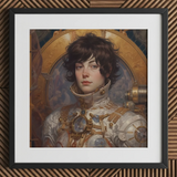 Chloe - French Lesbian Astronaut Art Print / Canvas Steampunk-inspired Silver Gold Armor Jacket Intricate French Lesbian Astronaut,