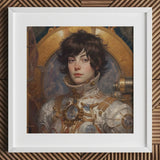 Chloe - French Lesbian Astronaut Art Print / Canvas White Framed Portrait Person Suit Gold Accents, Aesthetic, Gayest Prints