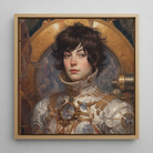 Chloé - French Lesbian Astronaut Framed Canvas, 12x12’’ / 31x31cm / Natural Floating Frame, Framed Painting Young Person Steampunk-style