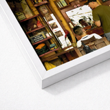 White Framed Photograph Vintage Barbershop Interior Hanoi Street Photography, Chop Art, Captivating Fine