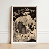 Framed Black-and-white Illustration Detailed Textured Owl Perched Amidst Hoytema Art Print, Snow Settles, Christmas Eve