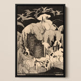 Christmas Eve - Theodorus Van Hoytema Art Print / Canvas Black-framed Artwork Detailed Monochromatic Illustration Two Owls Icy, Snow