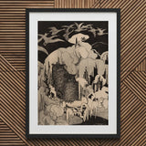Christmas Eve - Theodorus Van Hoytema Art Print / Canvas Framed Black White Owl Illustration, Snow Settles, Prints