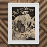 Christmas Eve - Theodorus Van Hoytema Art Print / Canvas Framed Monochrome Art Print Two Owls Amidst Winter Hoytema Print, Snow Settles,