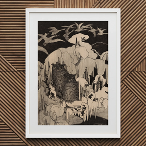 Christmas Eve - Theodorus Van Hoytema Art Print, Framed Monochrome Art Print Two Owls Amidst Winter