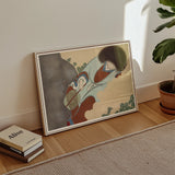 Chrysanthemums - Kamisaka Sekka Art Print / Canvas Framed Stylized Illustration Figure Traditional Attire, Translucent Powder-blue Robes,