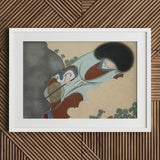 Chrysanthemums - Kamisaka Sekka Art Print / Canvas White Framed Artwork Traditional Japanese Figure Blue Red, Translucent Powder-blue