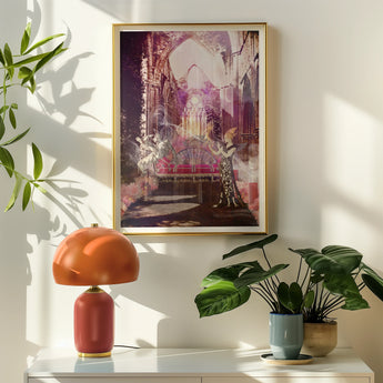 Circe the Phoenix Maker - Greek Myth Witch Art Print Framed Artwork Dreamy Ethereal Cathedral Interior Purple Pink, Fantastical Realms