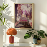 Circe the Phoenix Maker - Greek Myth Witch Art Print Framed Artwork Dreamy Ethereal Cathedral Interior Purple Pink Greek Myth Witch,