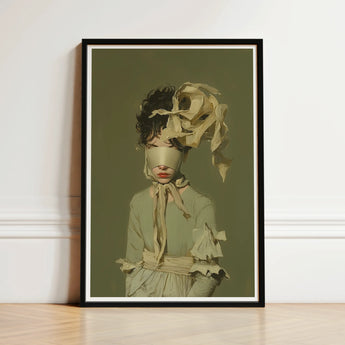 Clear Sighted - Modern Victorian Fashion Art Print / Canvas Framed Figure Muted Olive-toned Attire Textured, Hushed Opulence, Portrait