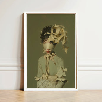 Clear Sighted - Modern Victorian Fashion Art Print / Canvas Framed Figure Muted Olive-green Attire Draped, Hushed Opulence, Portrait Pulses