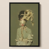 Clear Sighted - Modern Victorian Fashion Art Print / Canvas Framed Artwork Figure Muted Green Attire Cream-colored Fabric, Hushed Opulence,