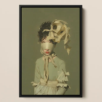 Clear Sighted - Modern Victorian Fashion Art Print / Canvas Framed Artwork Figure Muted Green Attire Cream-colored Fabric, Hushed Opulence,