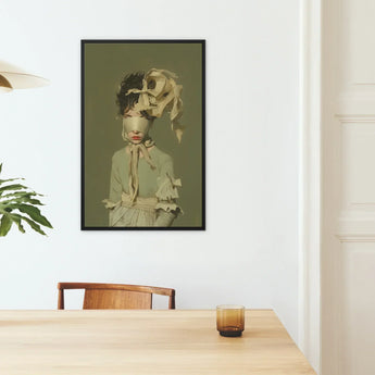 Clear Sighted - Modern Victorian Fashion Art Print / Canvas Framed Artwork Figure Muted Olive Tones Elaborate Cream-colored, Hushed