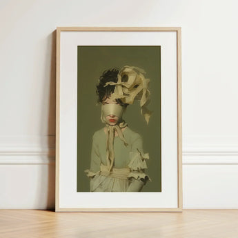 Clear Sighted - Modern Victorian Fashion Art Print / Canvas Framed Figure Muted Olive-toned Attire Cream-colored, Hushed Opulence, Portrait