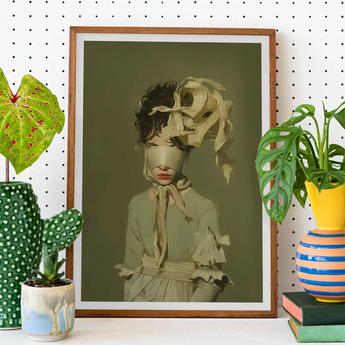 Clear Sighted - Modern Victorian Fashion Art Print / Canvas Framed Portrait Woman Obscured Eyes Modern Victorian Fashion, Hushed Opulence,