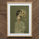 Clear Sighted - Modern Victorian Fashion Art Print / Canvas Wooden Framed Portrait Woman Ribbons Lace Olive Green, Hushed Opulence, Pulses