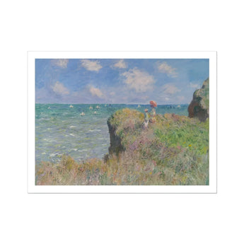Cliff Walk at Pourville - Claude Monet Normandy Art Print / Canvas Impressionist Painting Coastal Cliff Figures Red Parasol Seascape